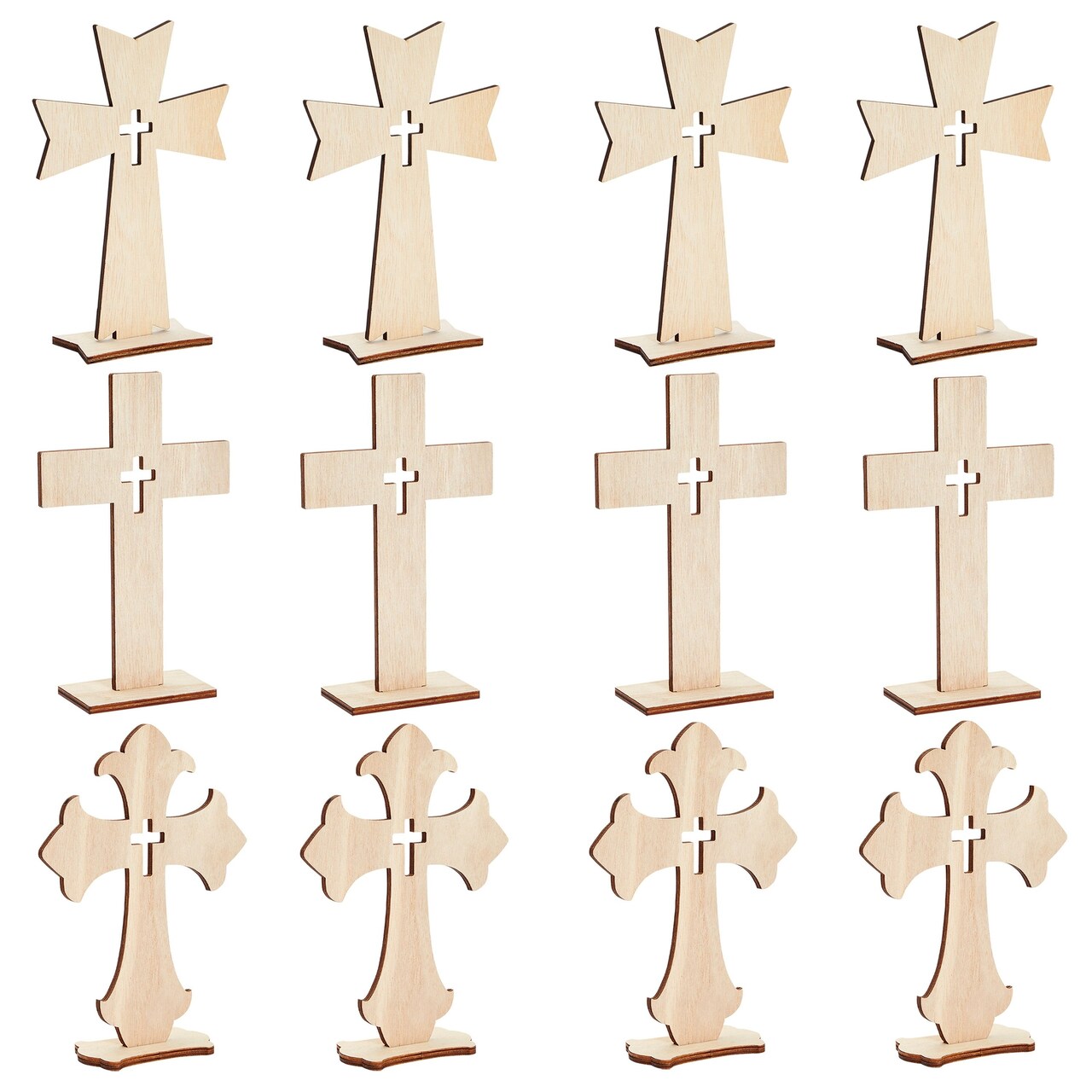 12 Pack Wooden Crosses for Crafts, Unfinished Wood Crosses for Centerpieces, Easter Decor (3 Sizes)